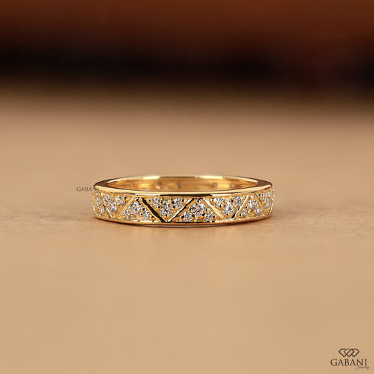 zig zag pave lab grown diamond eternity band in 14k yellow gold stackable wedding ring