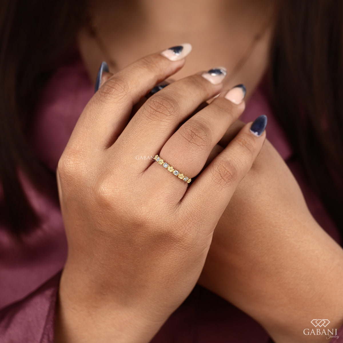 nature inspired lab grown diamond band designed with a delicate floral pattern and slim profile