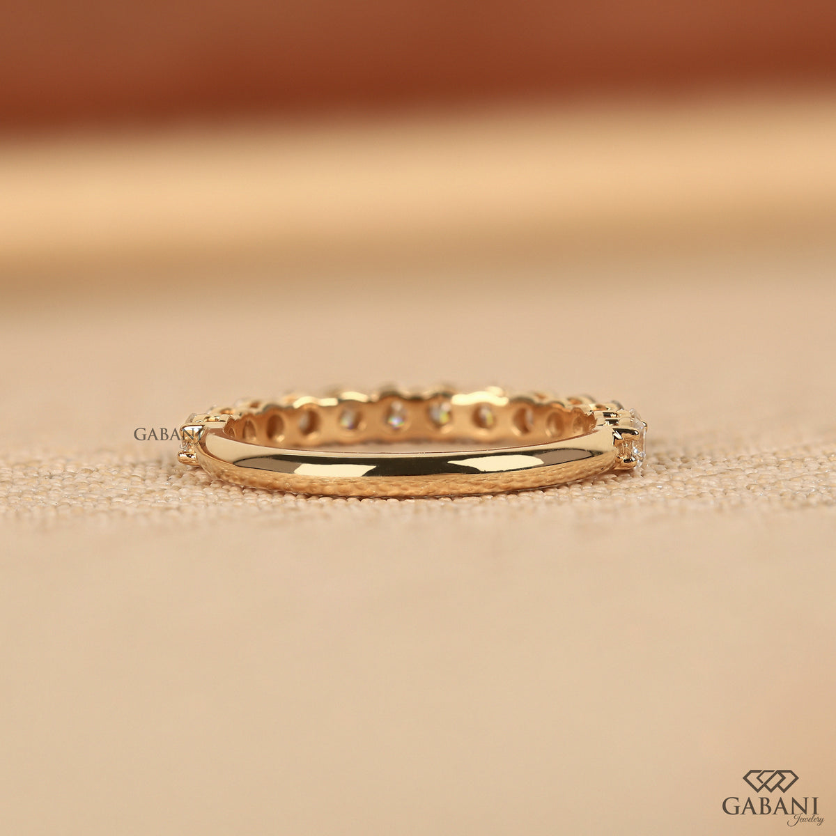 Round diamond half eternity band in rose gold with minimal slim profile