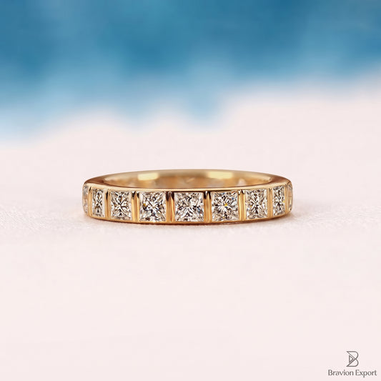 Princess cut Lab Grown Diamond Wedding Band, Bezel set Eternity Ring