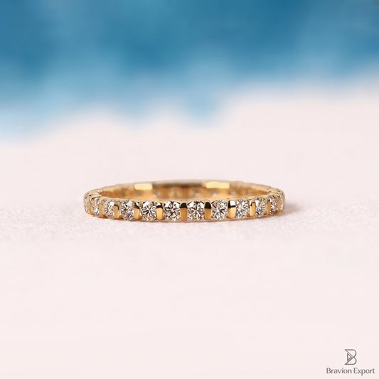 Round Diamond Wedding Band, Bar set Lab Grown Diamond Eternity Band