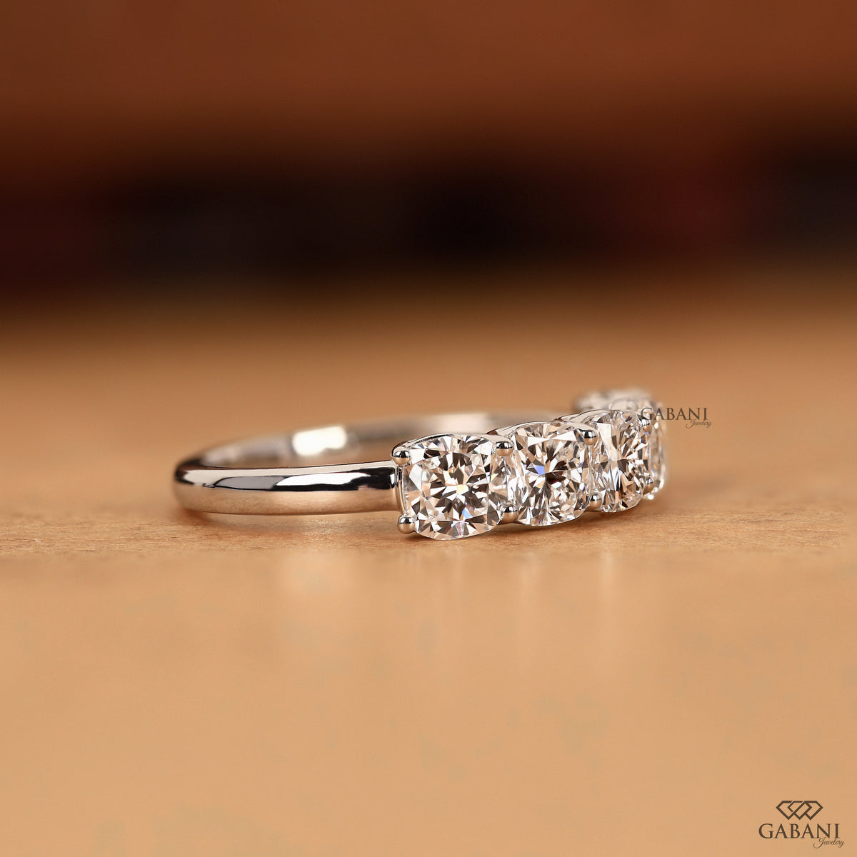 Five stone cushion cut lab diamond stacking band in white gold