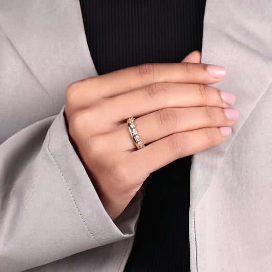 One Side Lab Grown Diamond Band, Oval Diamond Wedding Ring