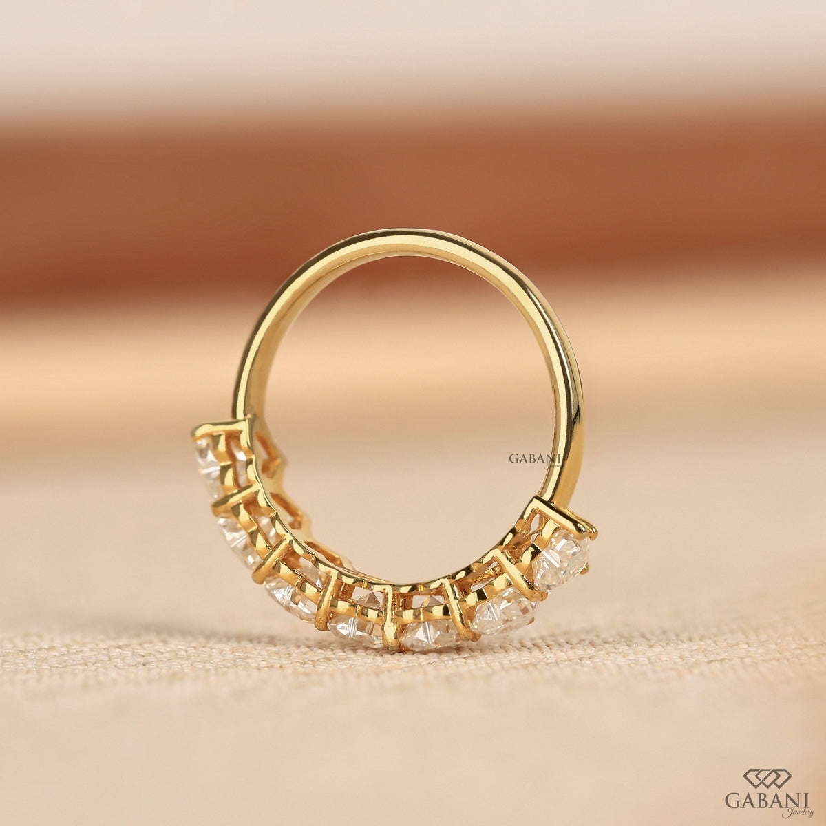 7 stone heart diamond half eternity band in yellow gold