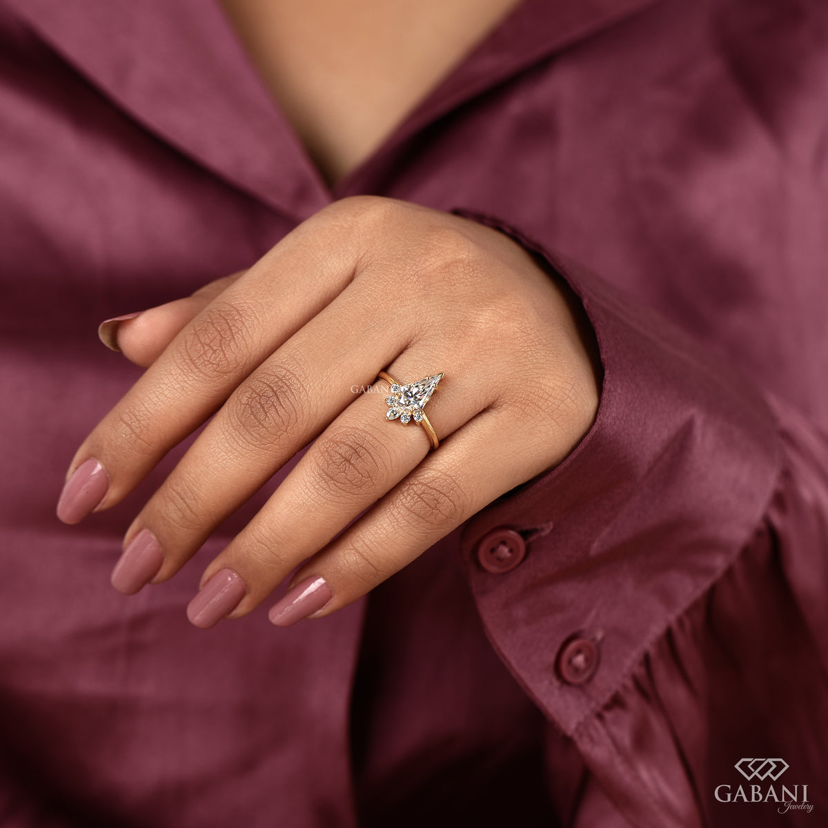 kite cut lab grown diamond ring designed in vintage style with accent stones
