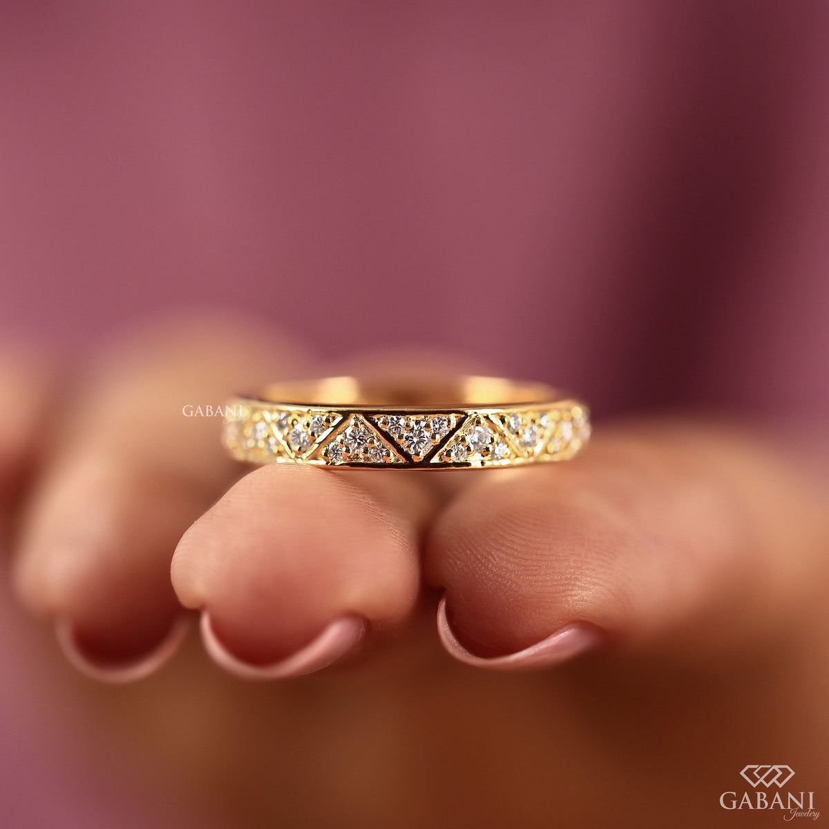 pave diamond eternity band lab grown diamonds in 14k yellow gold matching wedding band