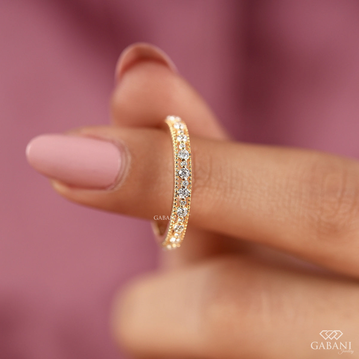 gabanijewelry milgrain lab diamond bridal band