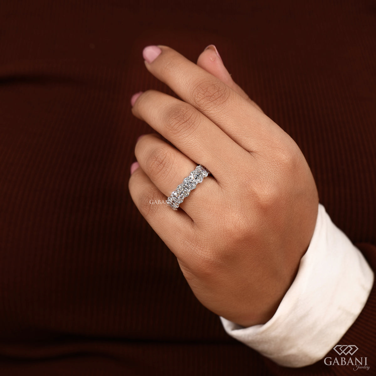 oval lab grown diamond eternity band in white gold chunky wedding ring