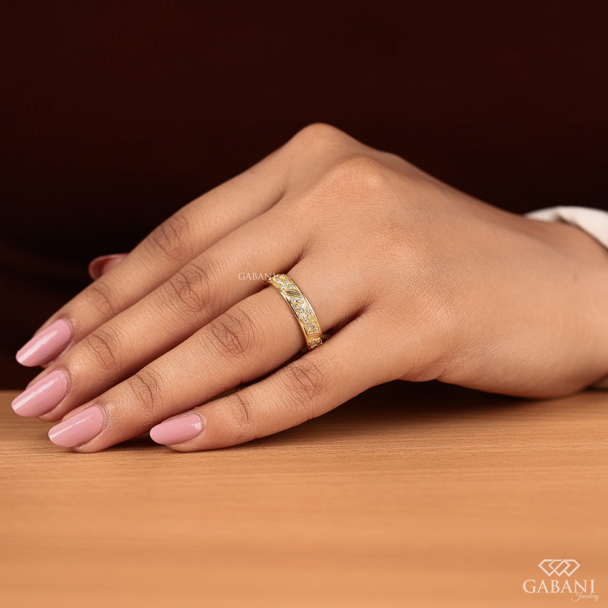gabani jewelry handmade yellow gold leaf branch wedding band with comfort fit design