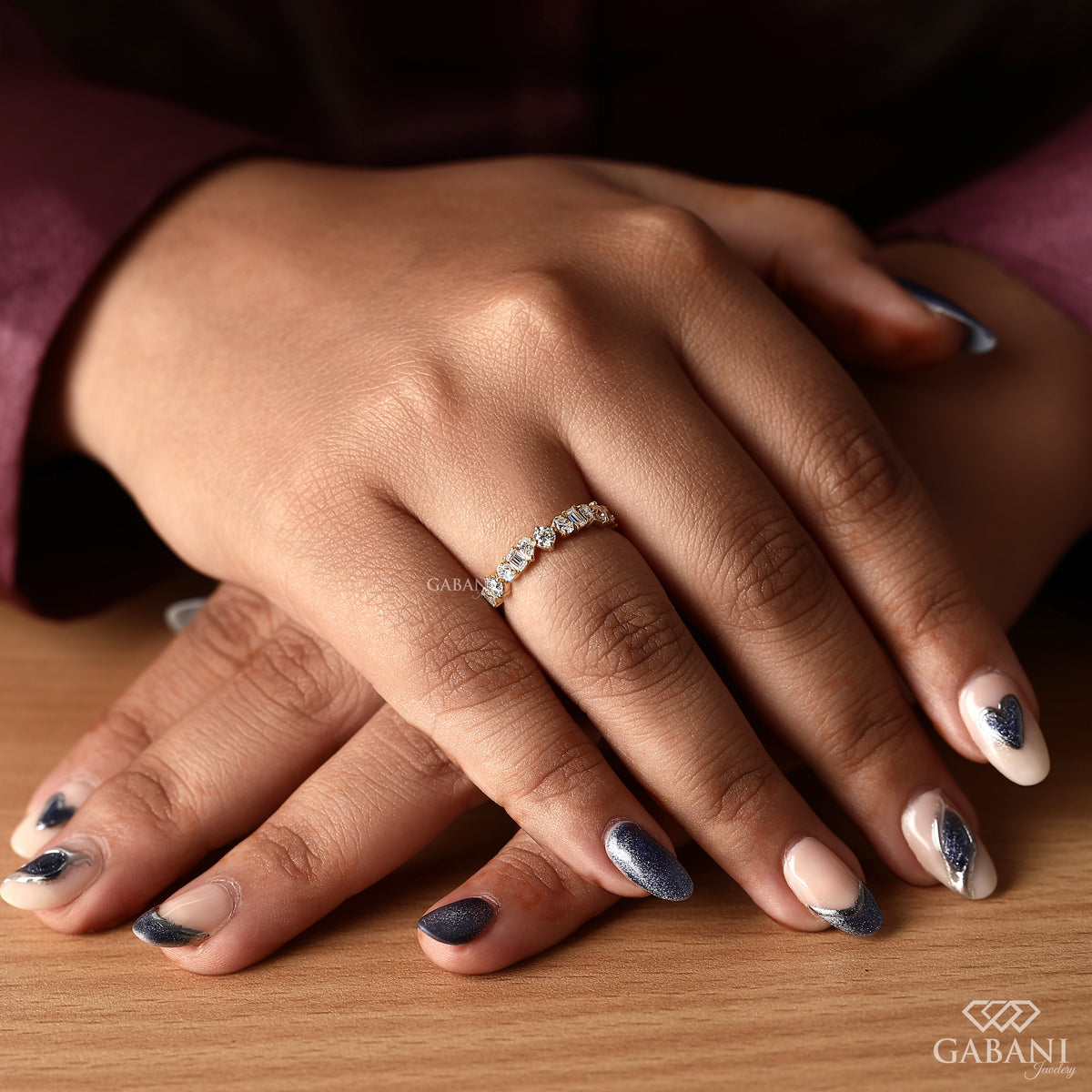 Minimal sleek lab diamond band with mixed shapes and smooth wearable profile