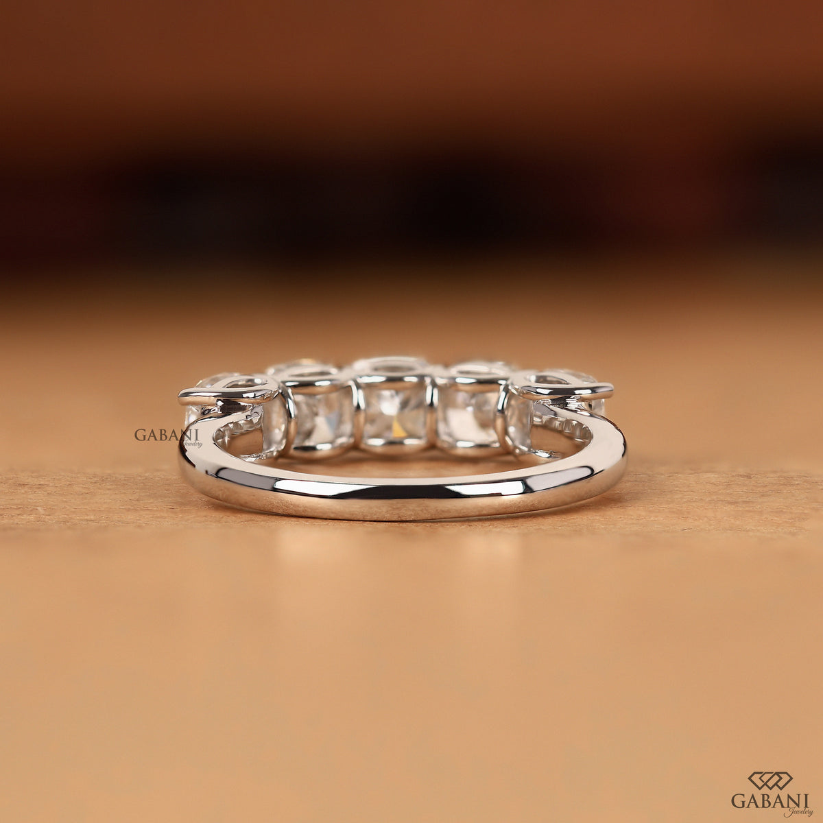 Cushion cut lab grown diamond anniversary band in white gold