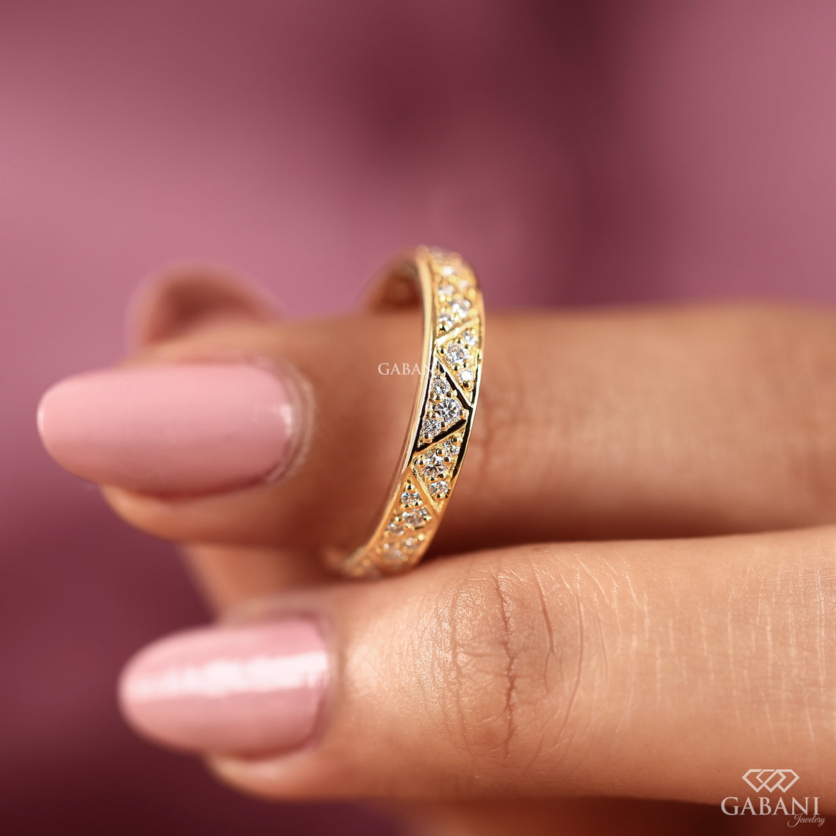 pave zig zag diamond eternity band in yellow gold lab grown diamonds matching ring