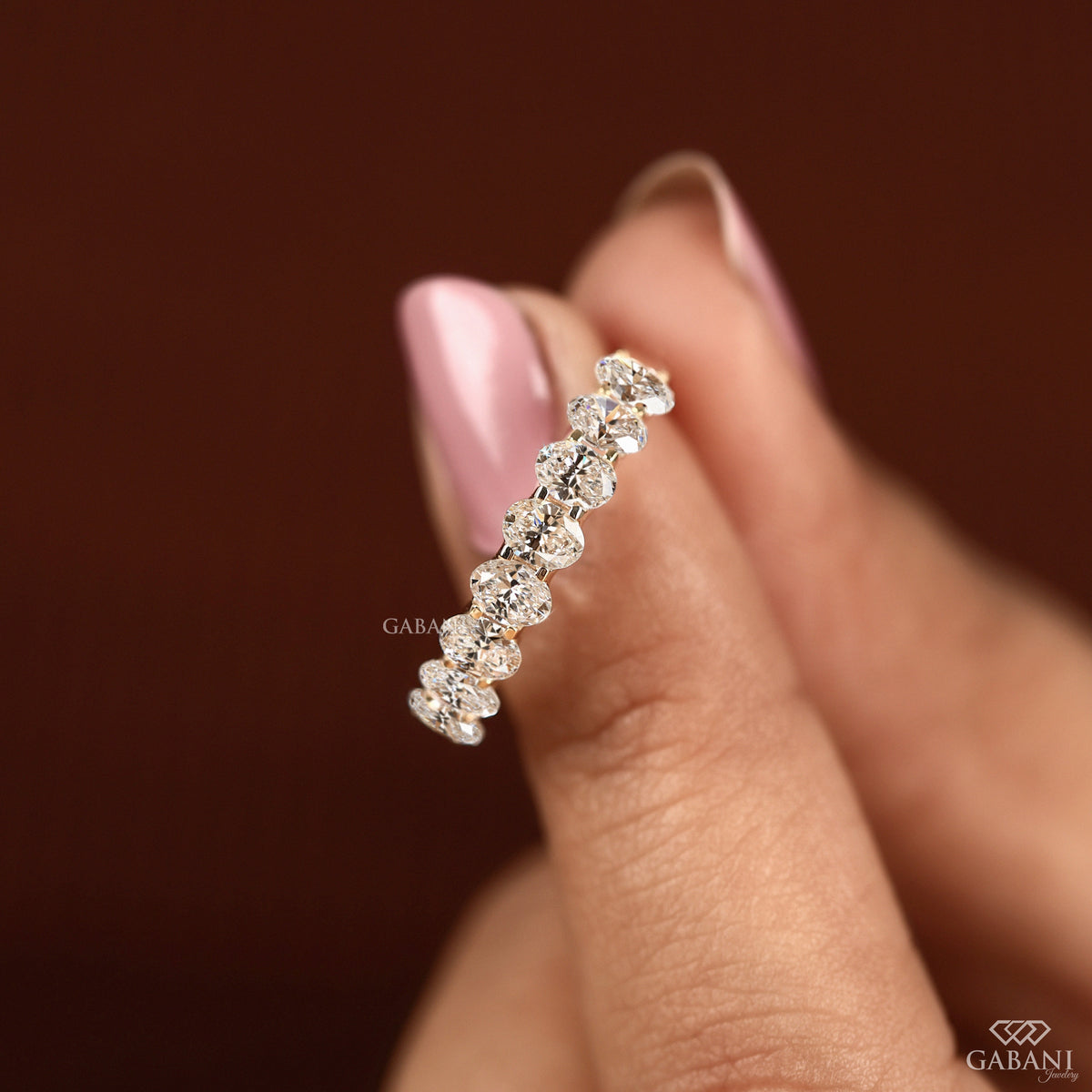 oval lab diamond band in half eternity stacking style