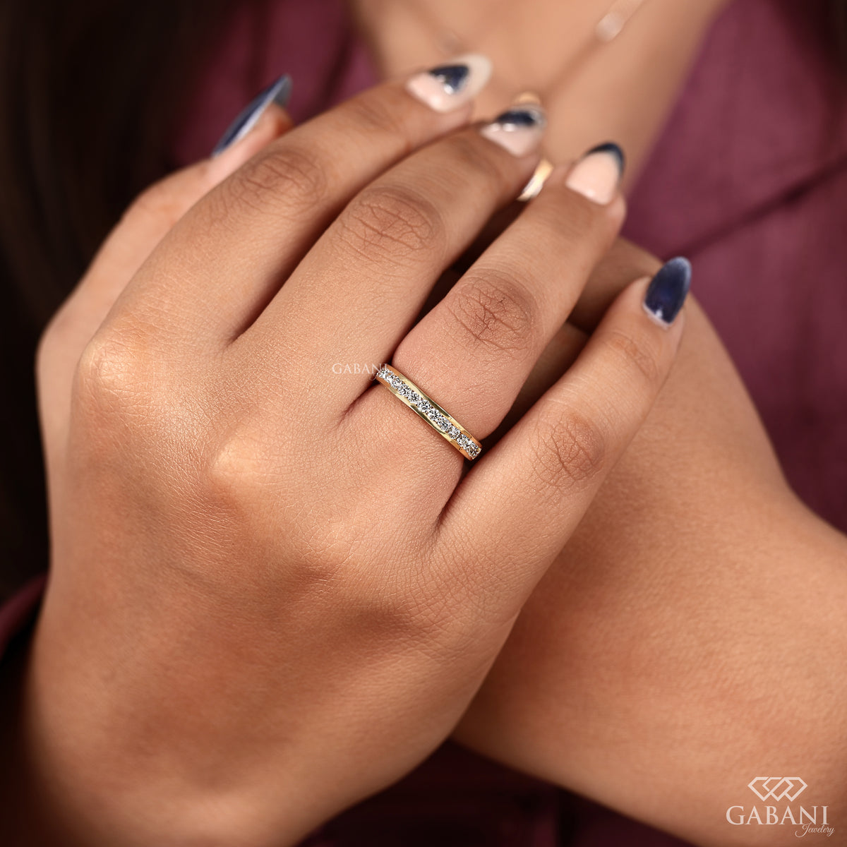 lab grown diamond half eternity ring with round stones in channel setting