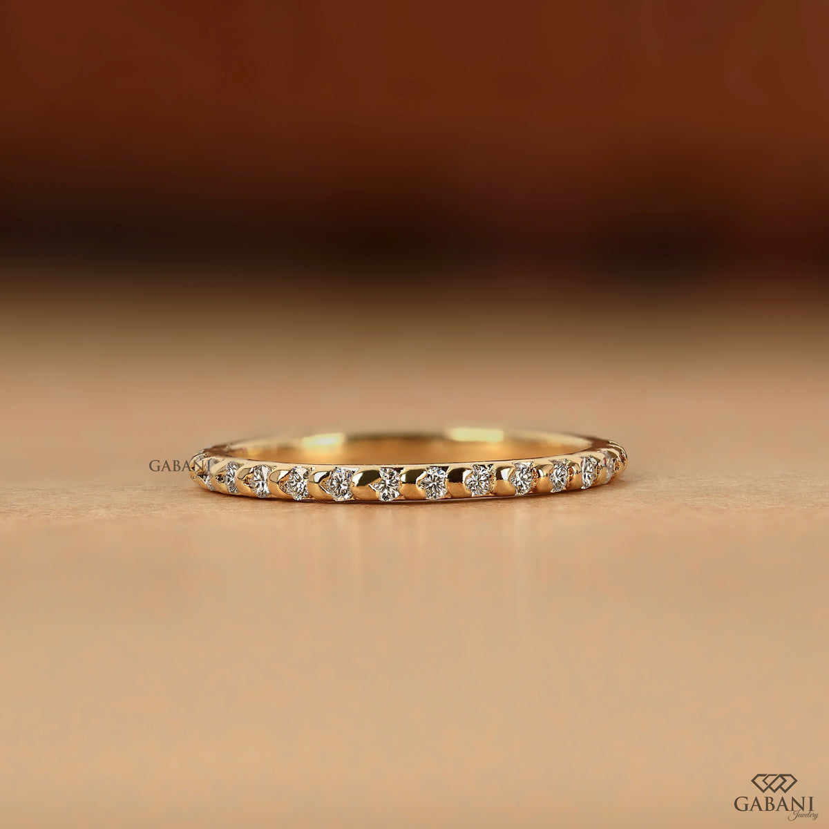 round lab grown diamond bar set band in yellow gold thin eternity ring