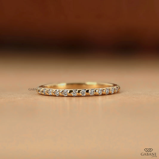 round lab grown diamond bar set band in yellow gold thin eternity ring