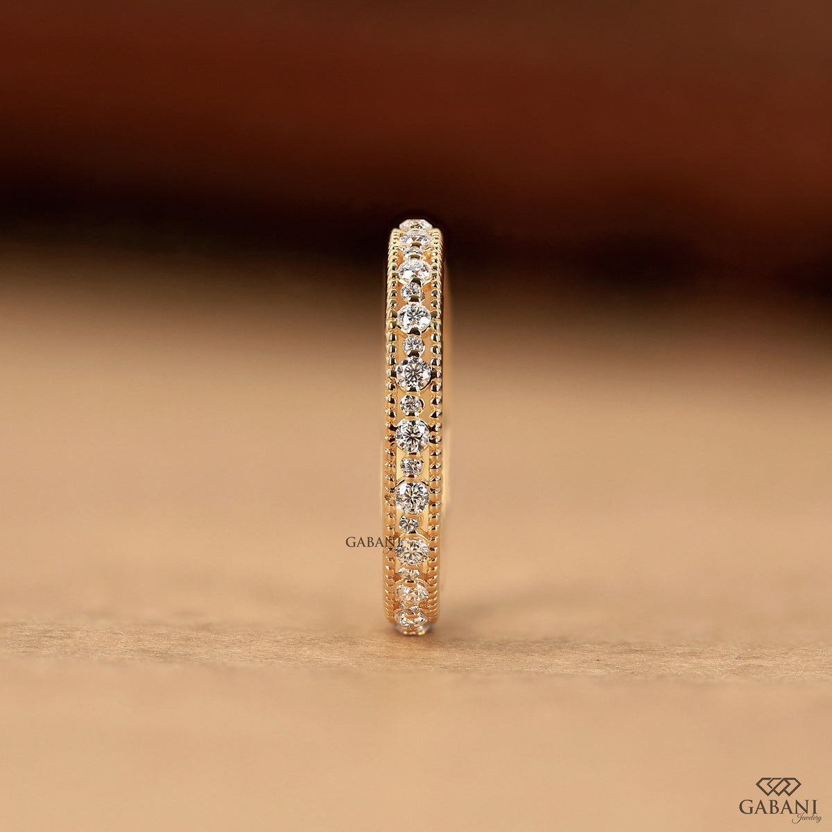minimal diamond eternity ring in solid yellow gold