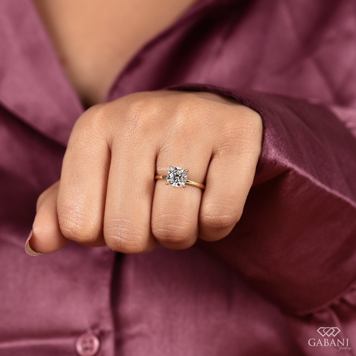 cushion cut lab grown diamond engagement ring in classic solitaire setting