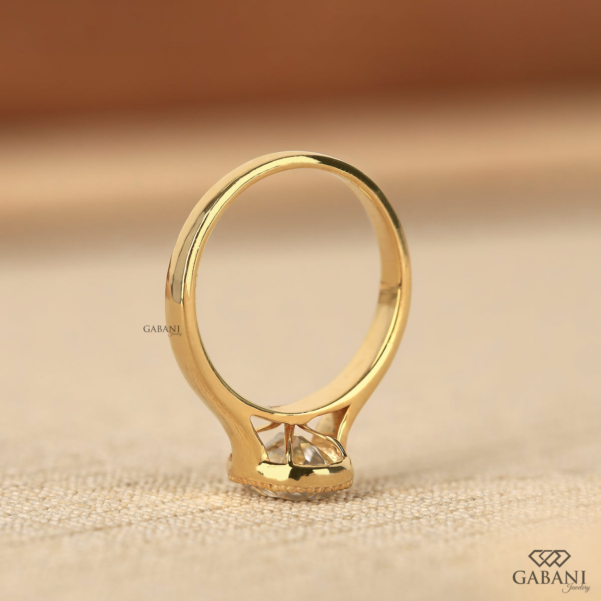 Vintage inspired old mine cut lab grown diamond solitaire ring with secure bezel setting