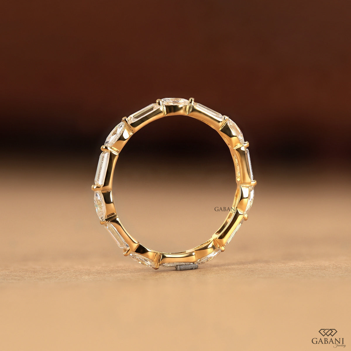 marquise and baguette lab diamond wedding band in solid gold