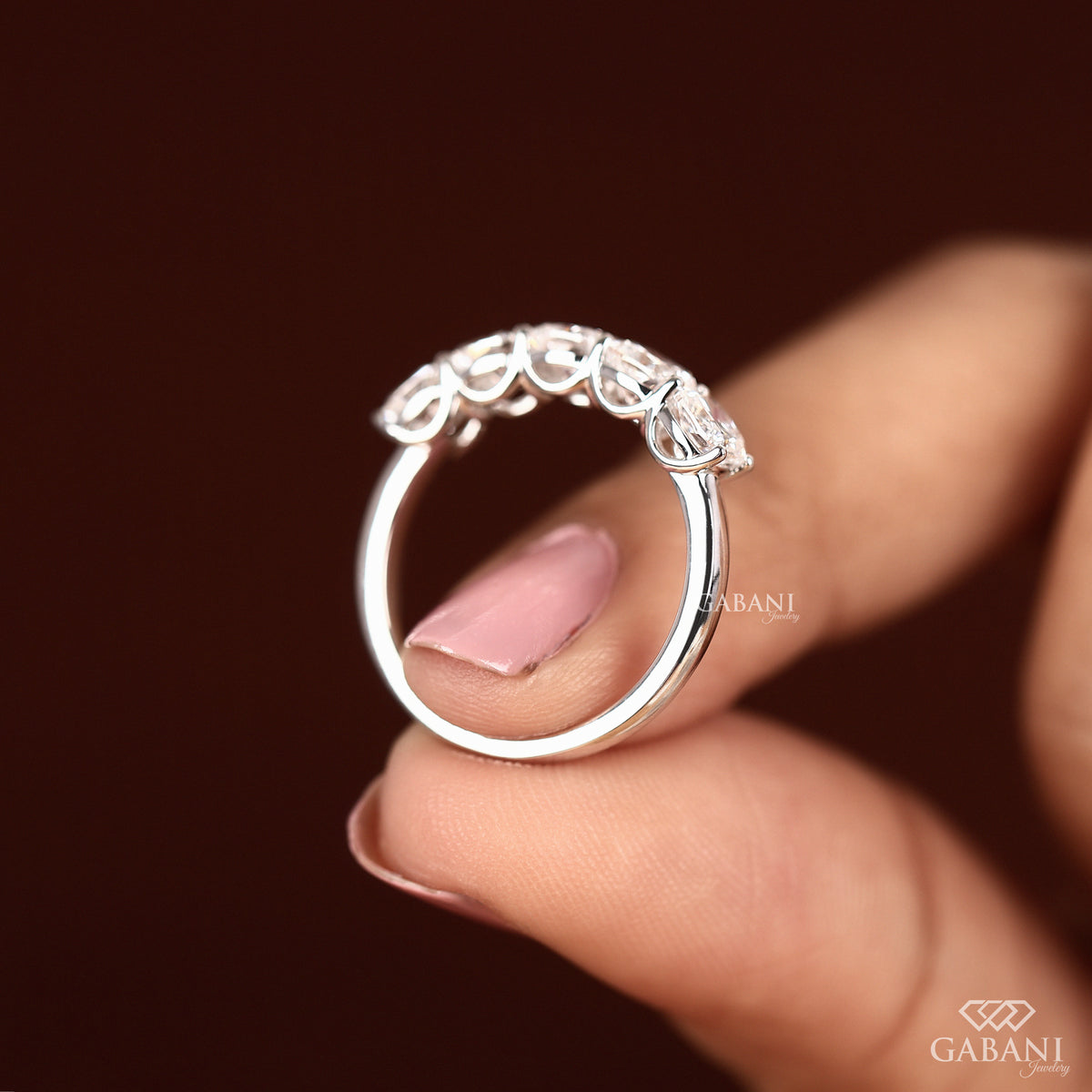 White gold five diamond cushion cut lab grown diamond band