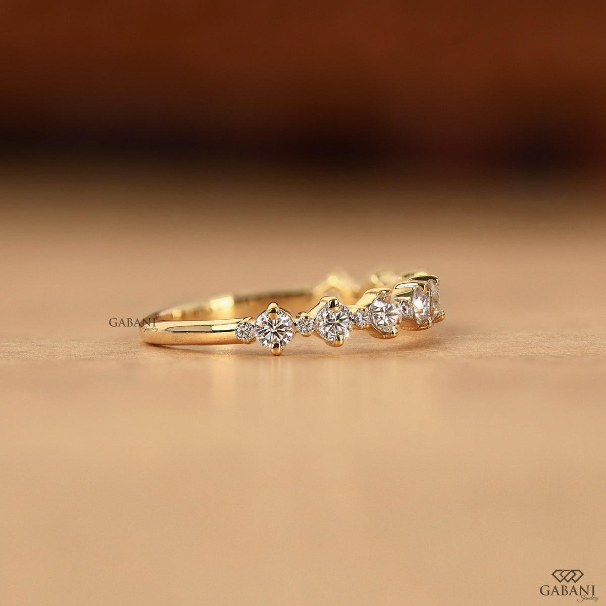Low profile lab grown diamond wedding band with bubble setting