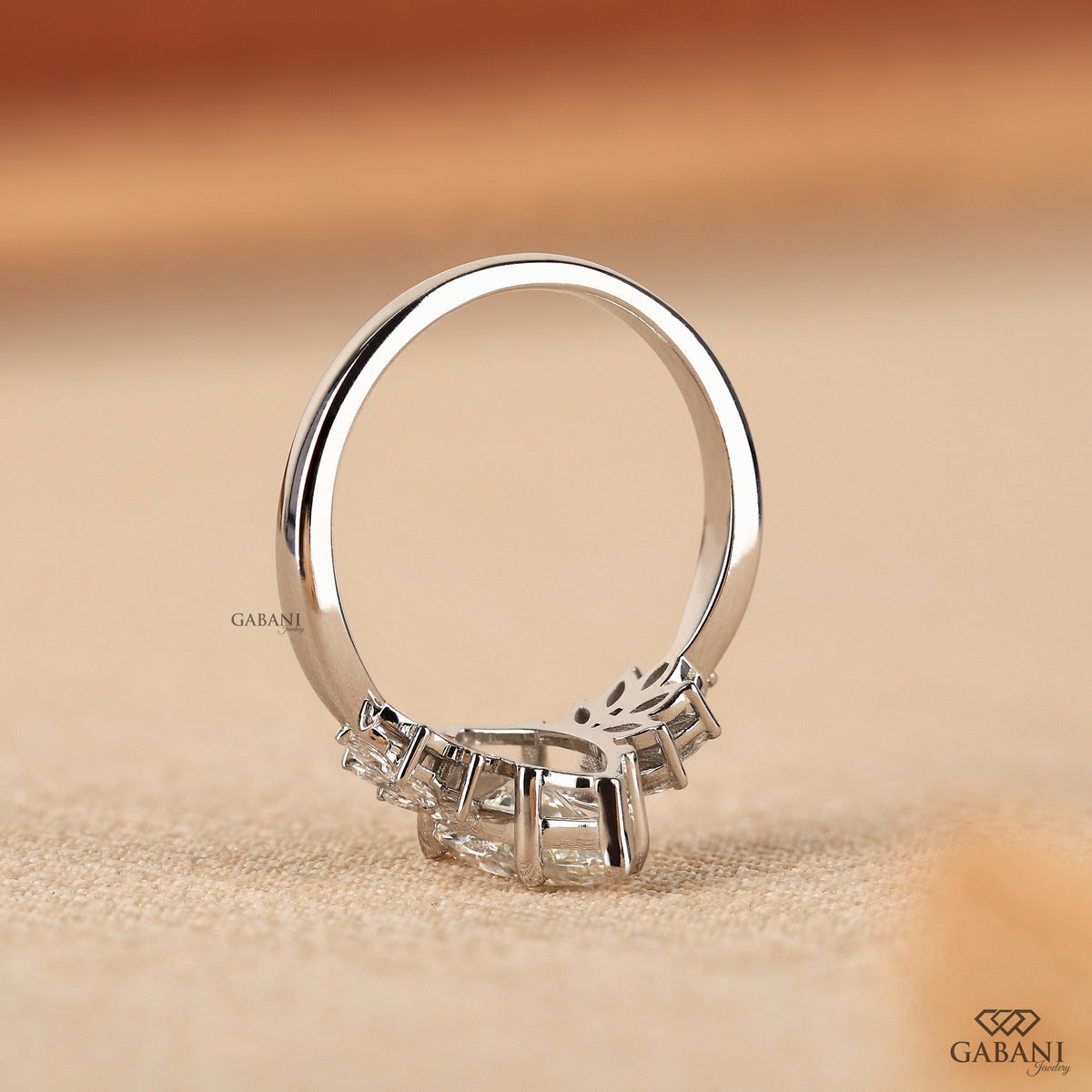 IGI certified marquise lab created diamond ring set in polished white gold