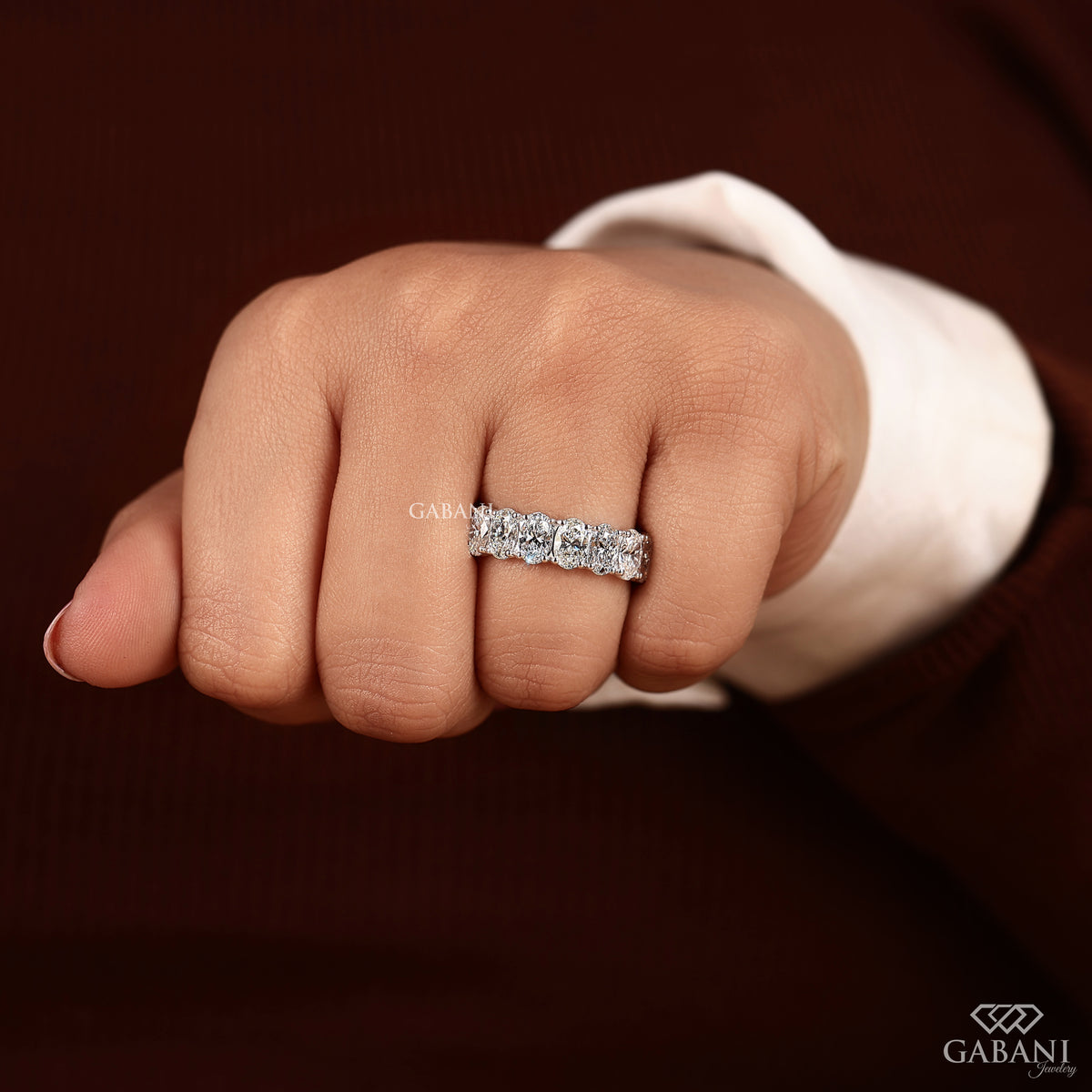 oval lab created diamond eternity band in white gold wide wedding ring