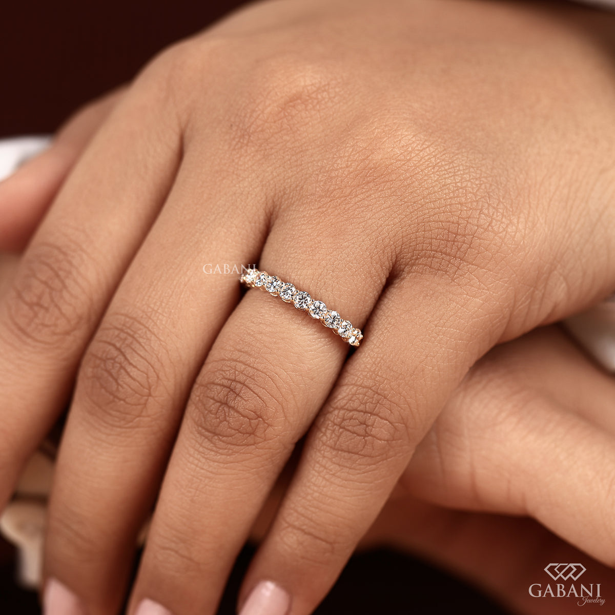 Slim half eternity band with round certified lab grown diamonds in white gold