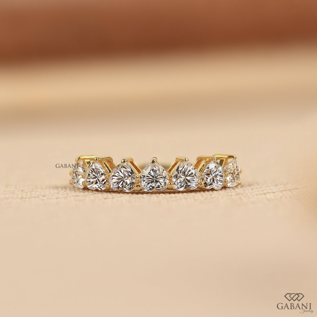 comfort fit heart diamond wedding band with seven stones