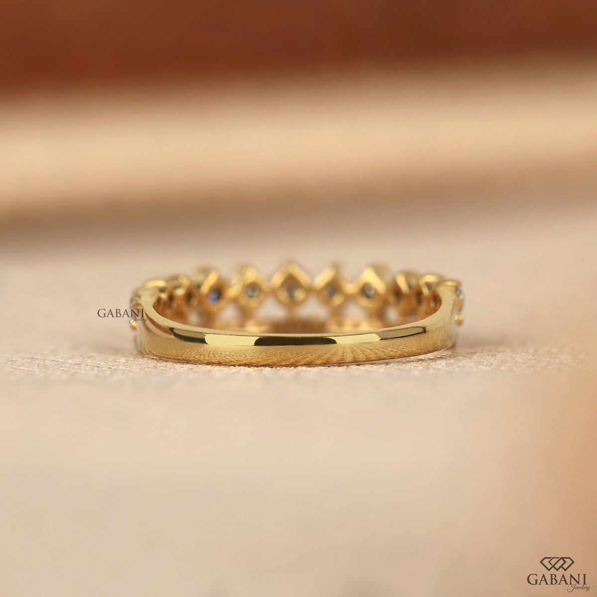 round diamond lab grown tiara band designed for stacking in yellow gold