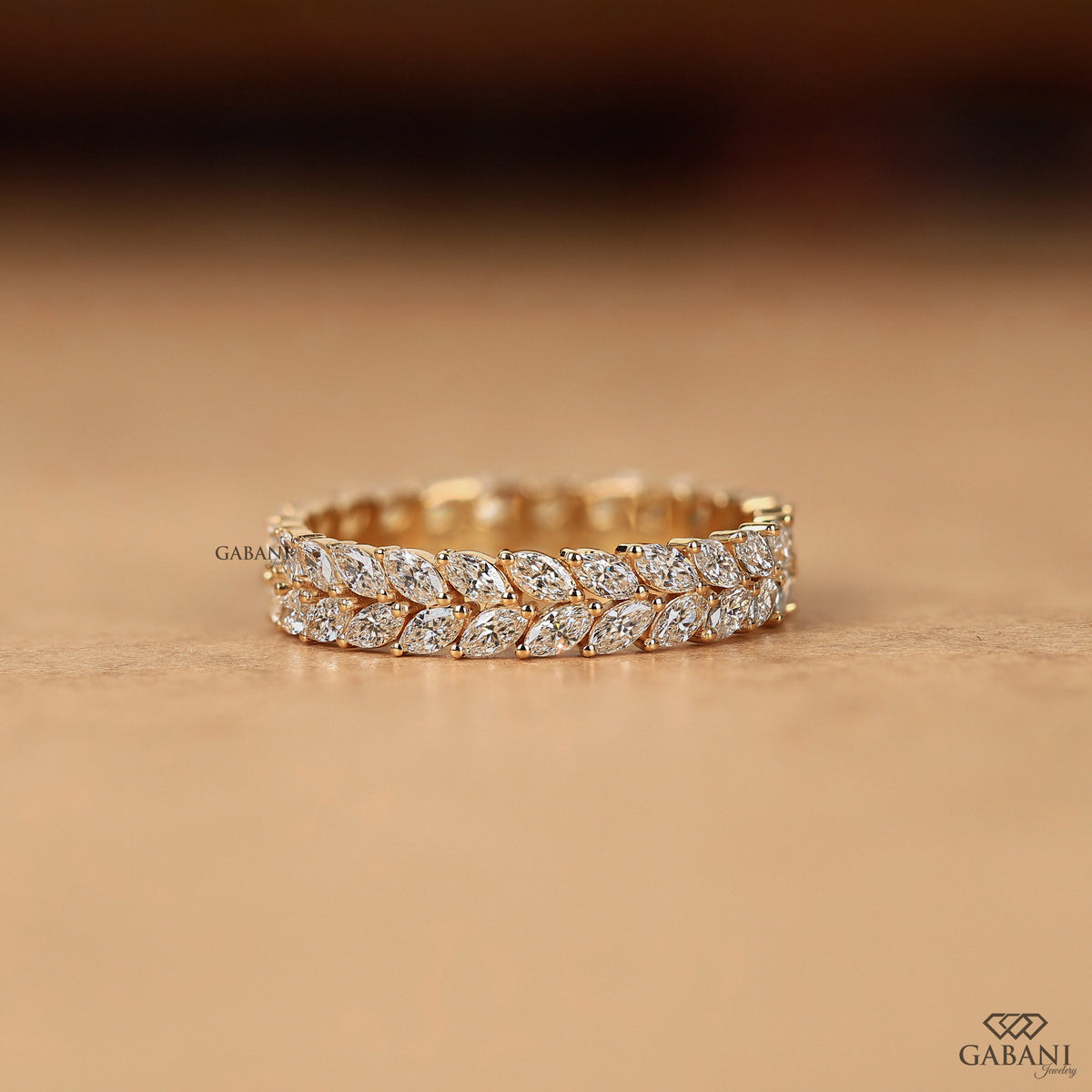 double row marquise lab grown diamond eternity band in yellow gold for women