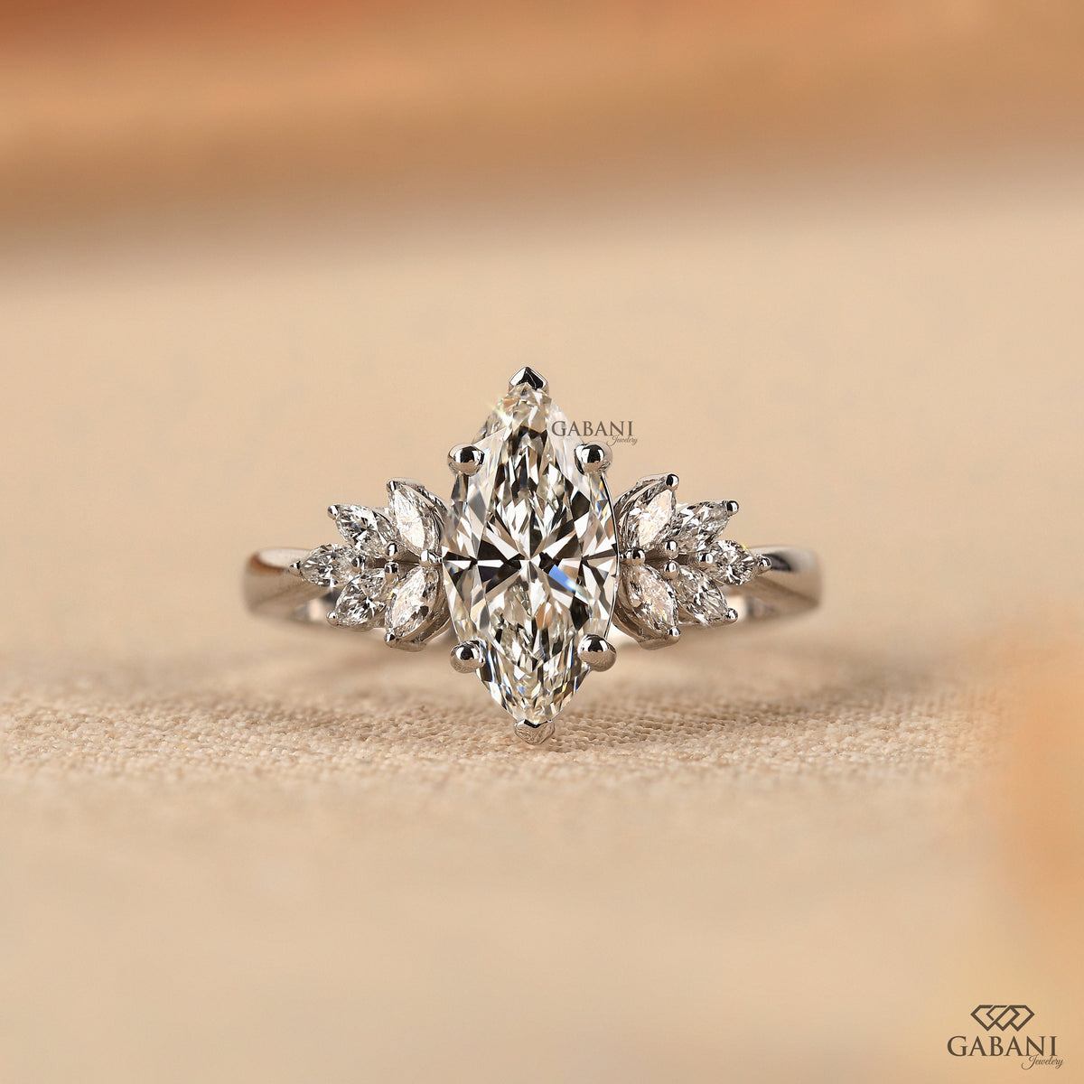 GABANI JEWELRY white gold engagement ring featuring marquise lab grown diamond