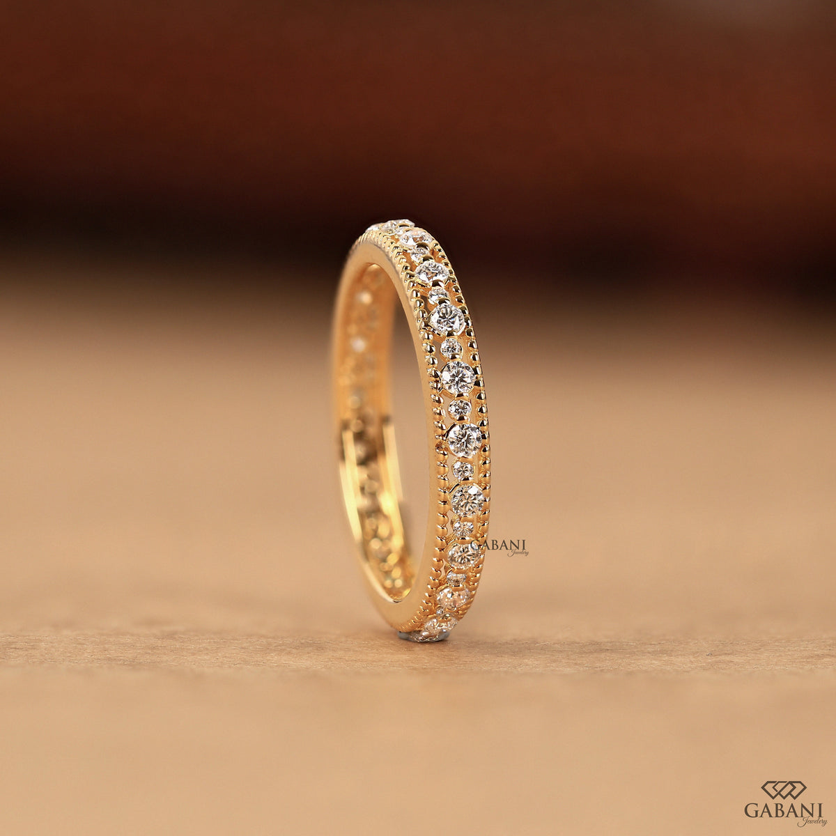 gabanijewelry art deco milgrain wedding band in yellow gold