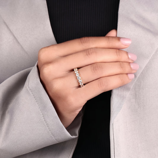 Round Diamond Half Eternity Wedding Band, Dainty Ring