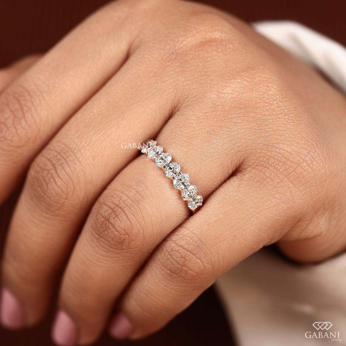 oval cut lab diamond band in stackable half eternity design