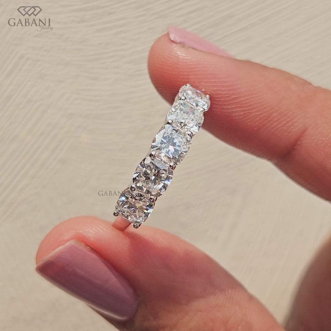 Five stone cushion cut lab diamond wedding band in white gold