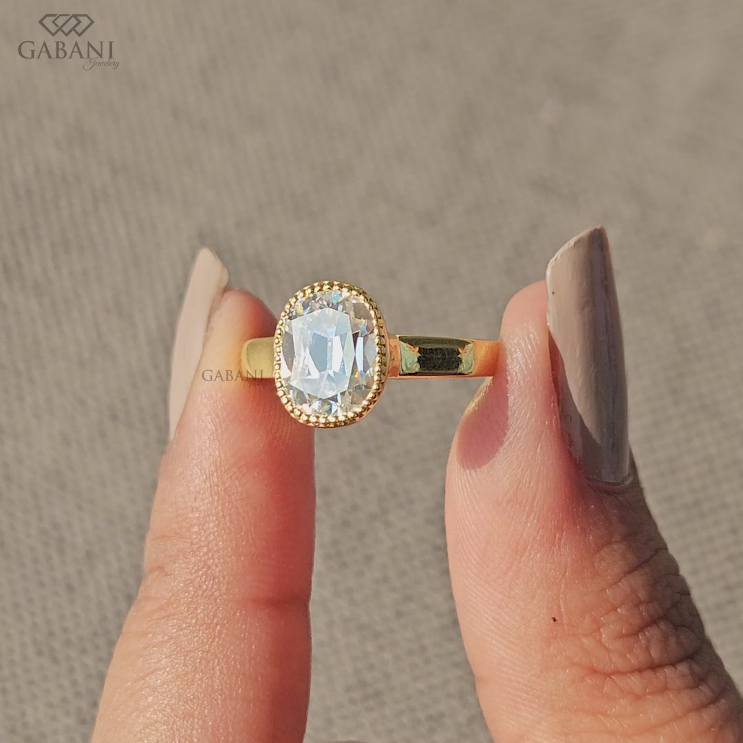 IGI certified old mine cushion cut lab grown diamond solitaire ring with milgrain bezel detail