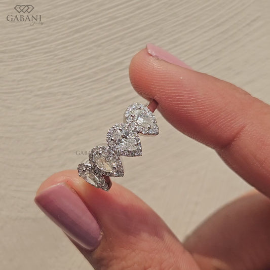 4 pear diamond halo style band with lab created diamonds