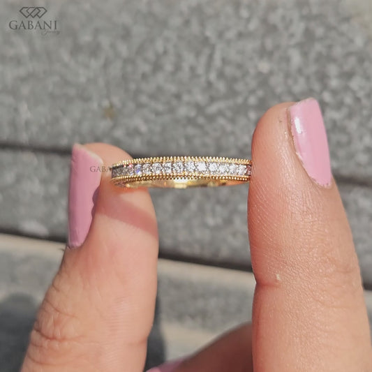 Milgrain Wedding Band - Dainty Three Row Lab Grown Diamond Band