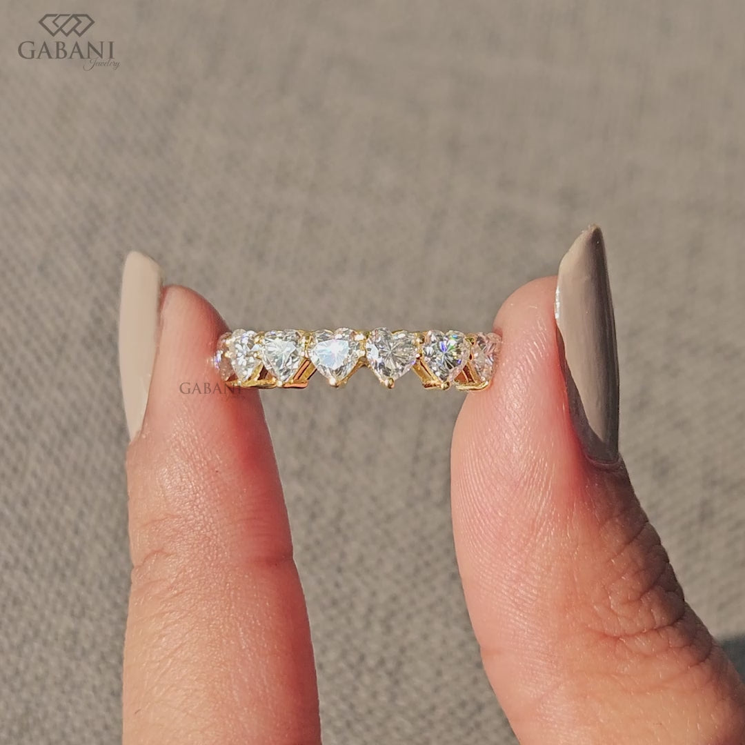 heart shaped lab created diamond wedding band in yellow gold