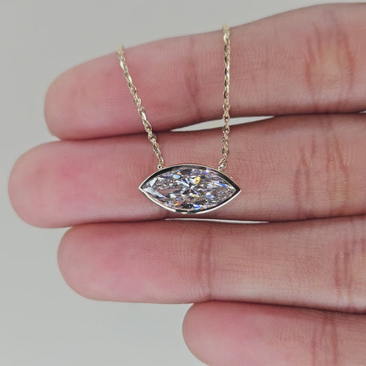Marquise Cut Lab Grown Diamond Bezel Set Pendant Necklace for Women