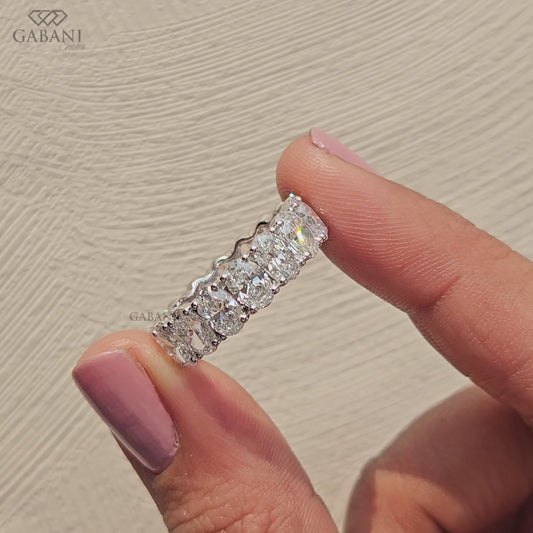 wide oval cut lab grown diamond wedding band in white gold full eternity ring