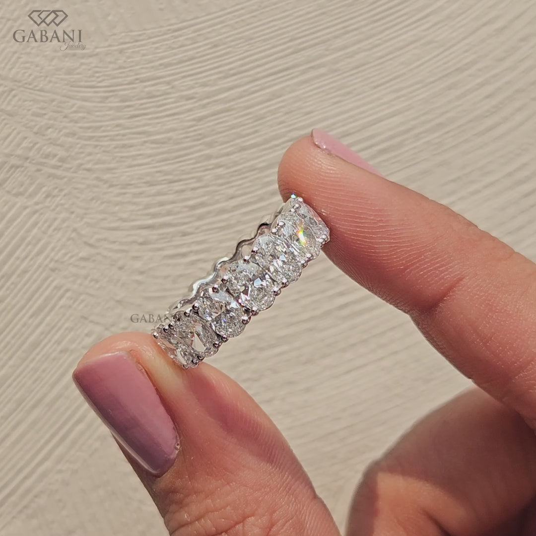 wide oval cut lab grown diamond wedding band in white gold full eternity ring