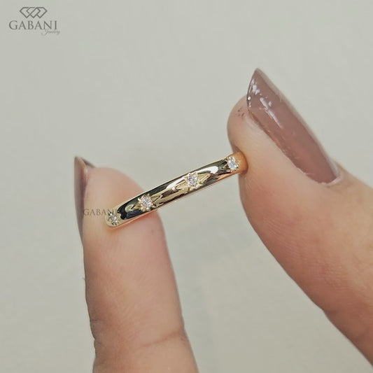 flush set lab grown diamond half eternity band in solid yellow gold
