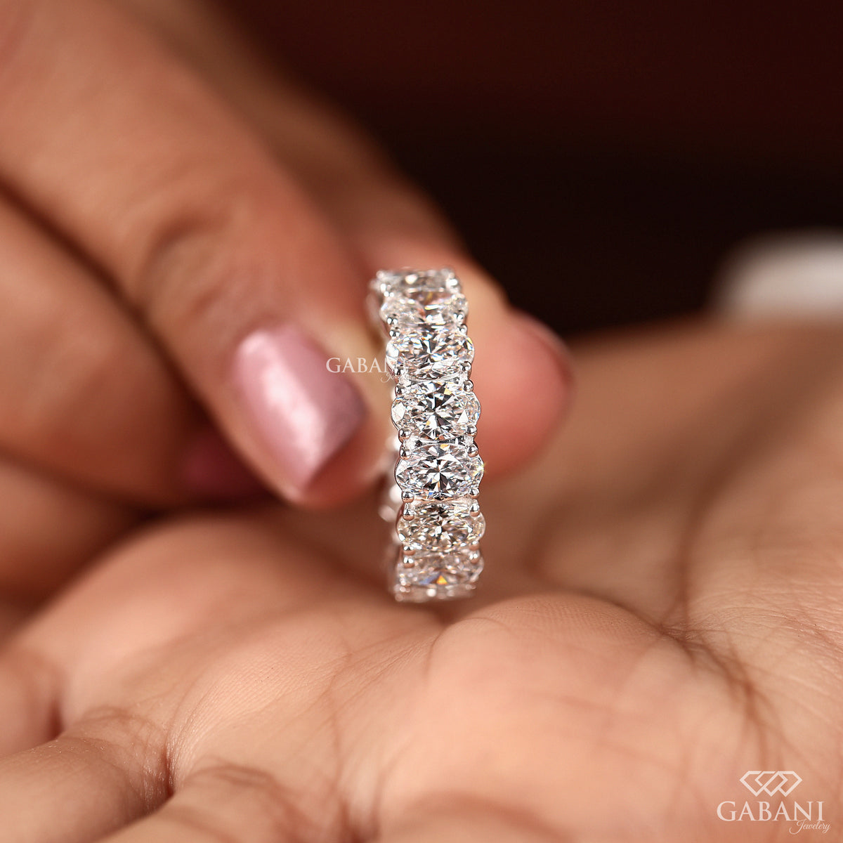 oval cut lab grown diamond full eternity band in white gold wedding ring