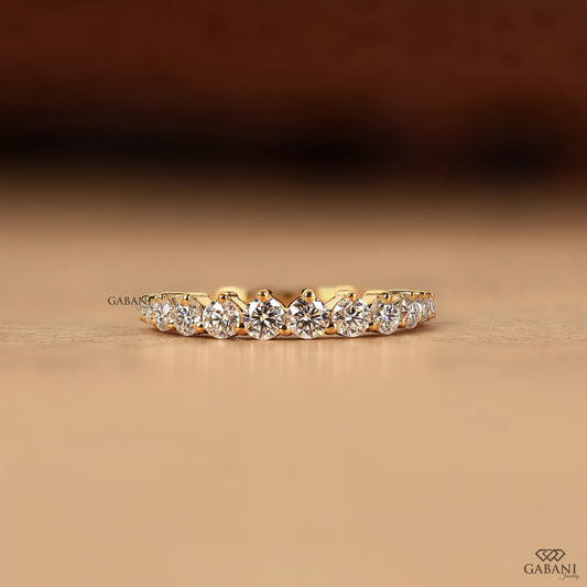 dainty half eternity band with round lab diamond in solid yellow gold