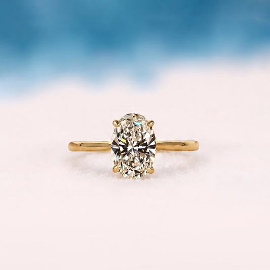 Oval cut Lab Created Diamond Solitaire Ring in Solid Yellow Gold