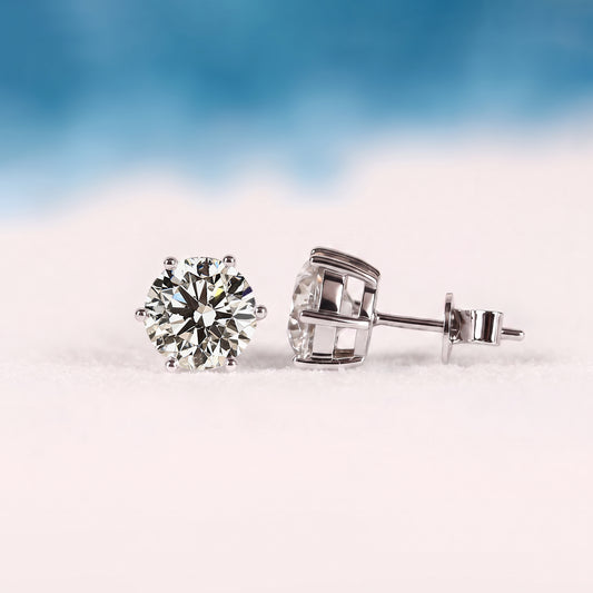 Round Cut Diamond Stud Earrings, Solitaire Earrings for Women