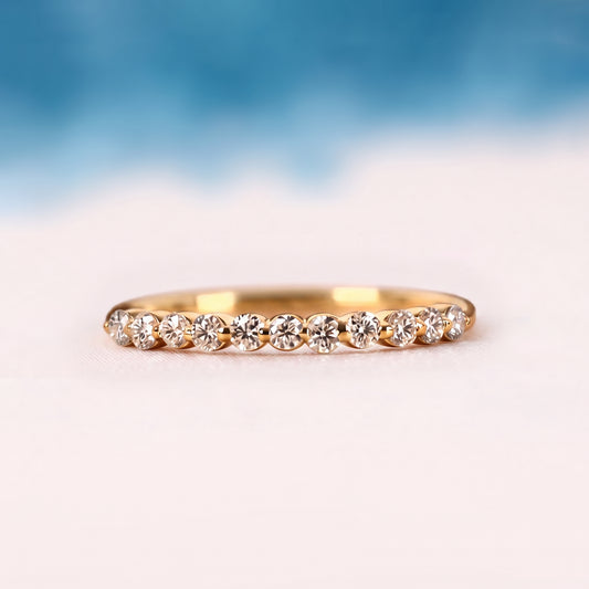 Round Diamond Half Eternity Wedding Band, Dainty Ring
